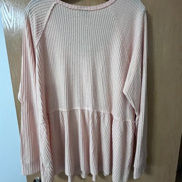 long sleeve waffle knit peplum top - Picture 2 of 3